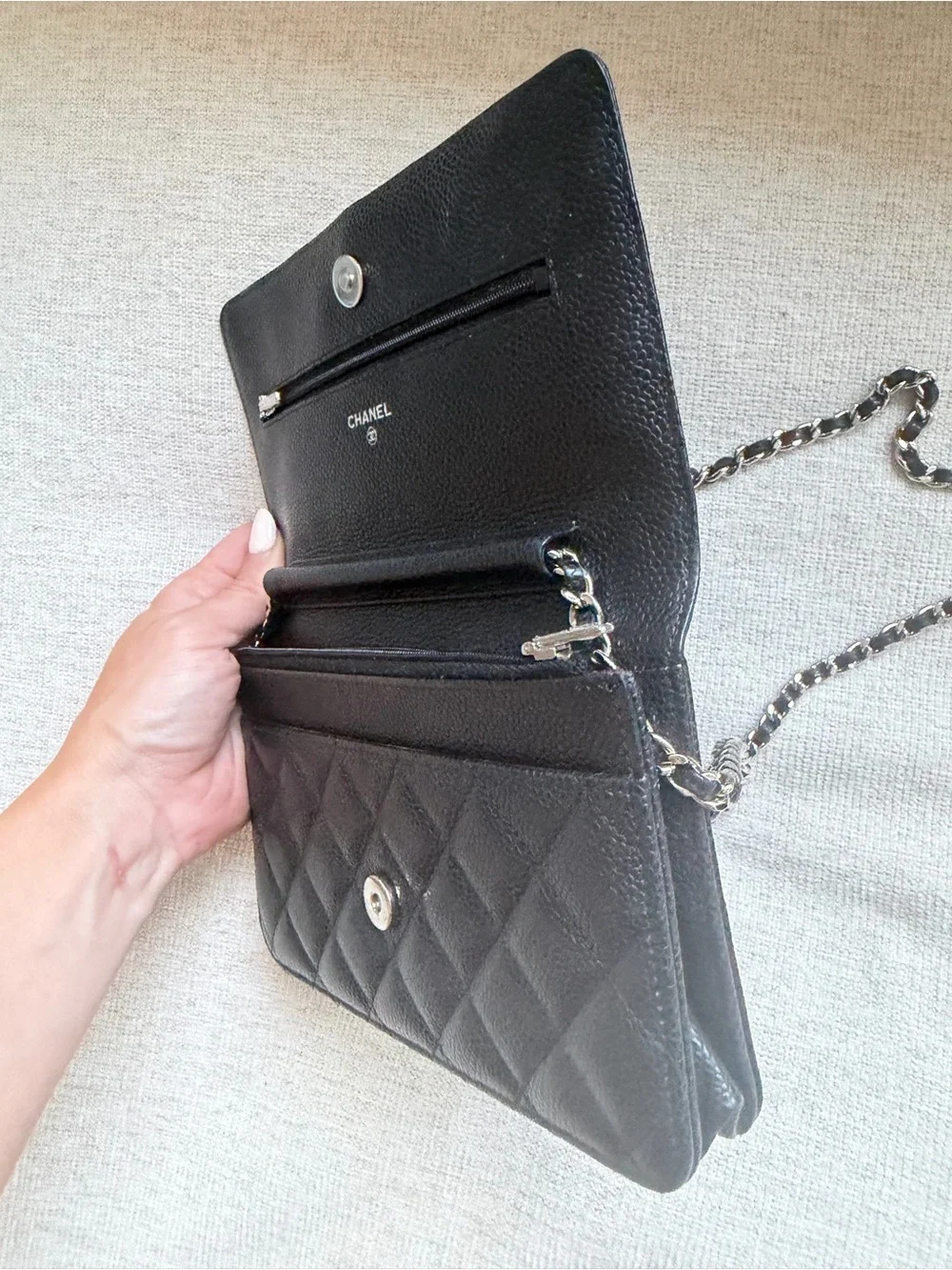 CHANEL Black Quilted Caviar Leather WOC